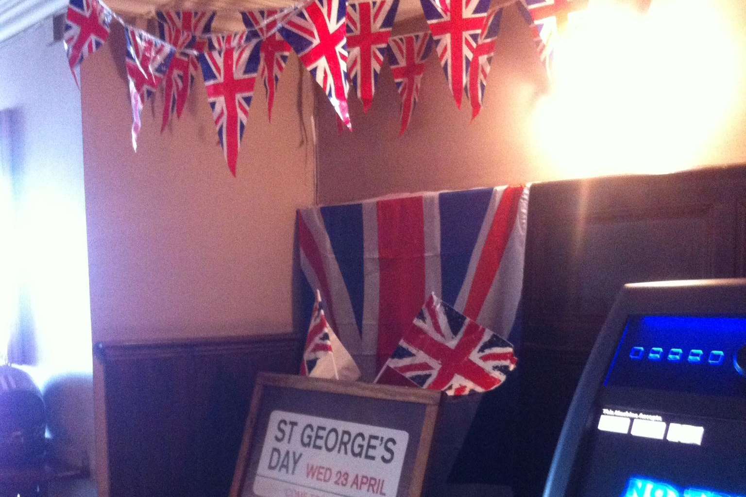 Union Jacks are used to promote St George's Day at the Saxon Shore pub