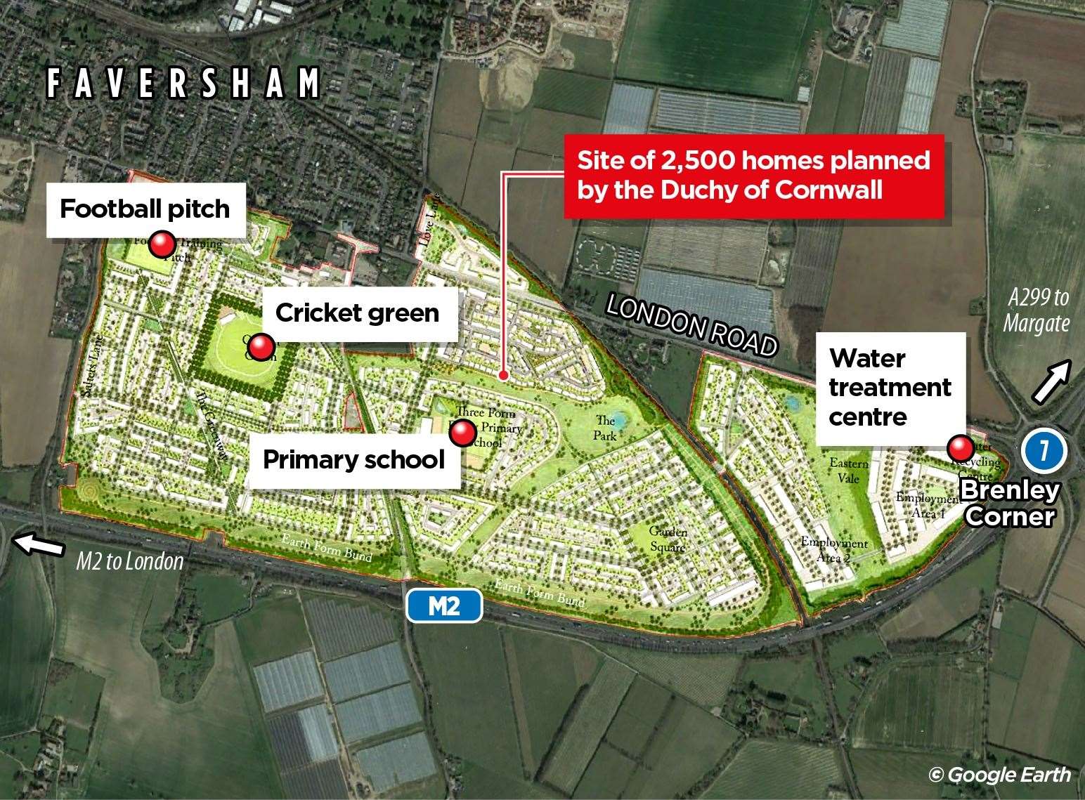 A map showing the plans for the Duchy of Cornwall's development in Faversham