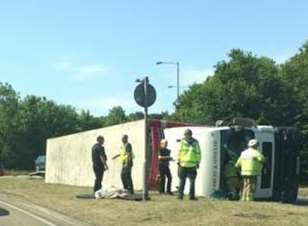 The lorry overturned on the A20