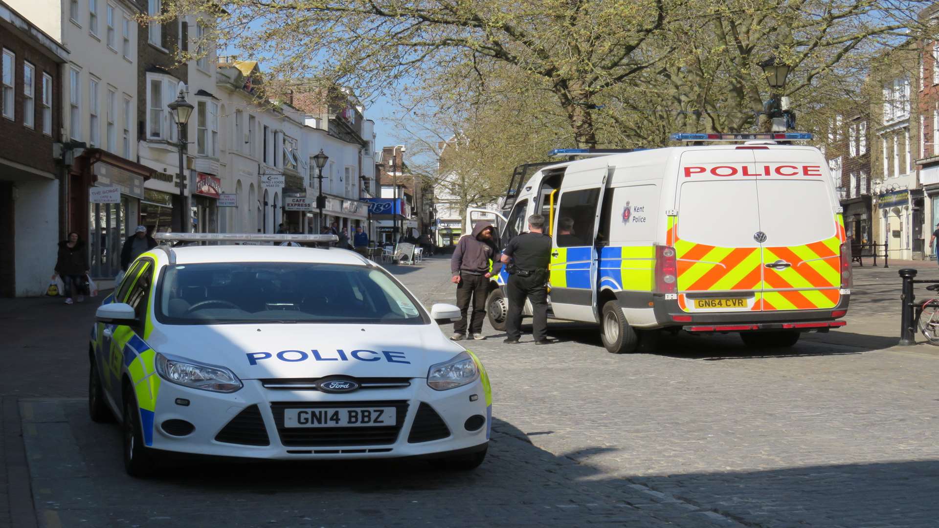 Police rushed to the High Street on Monday. Picture: Andy Clark