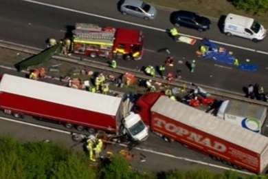 Several vehicles were involved in the M26 crash. Picture: ITV news