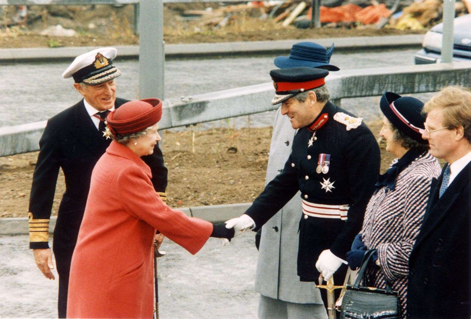 The Lord Lieutenant of Kent greets the Queen before the official opening in 1991