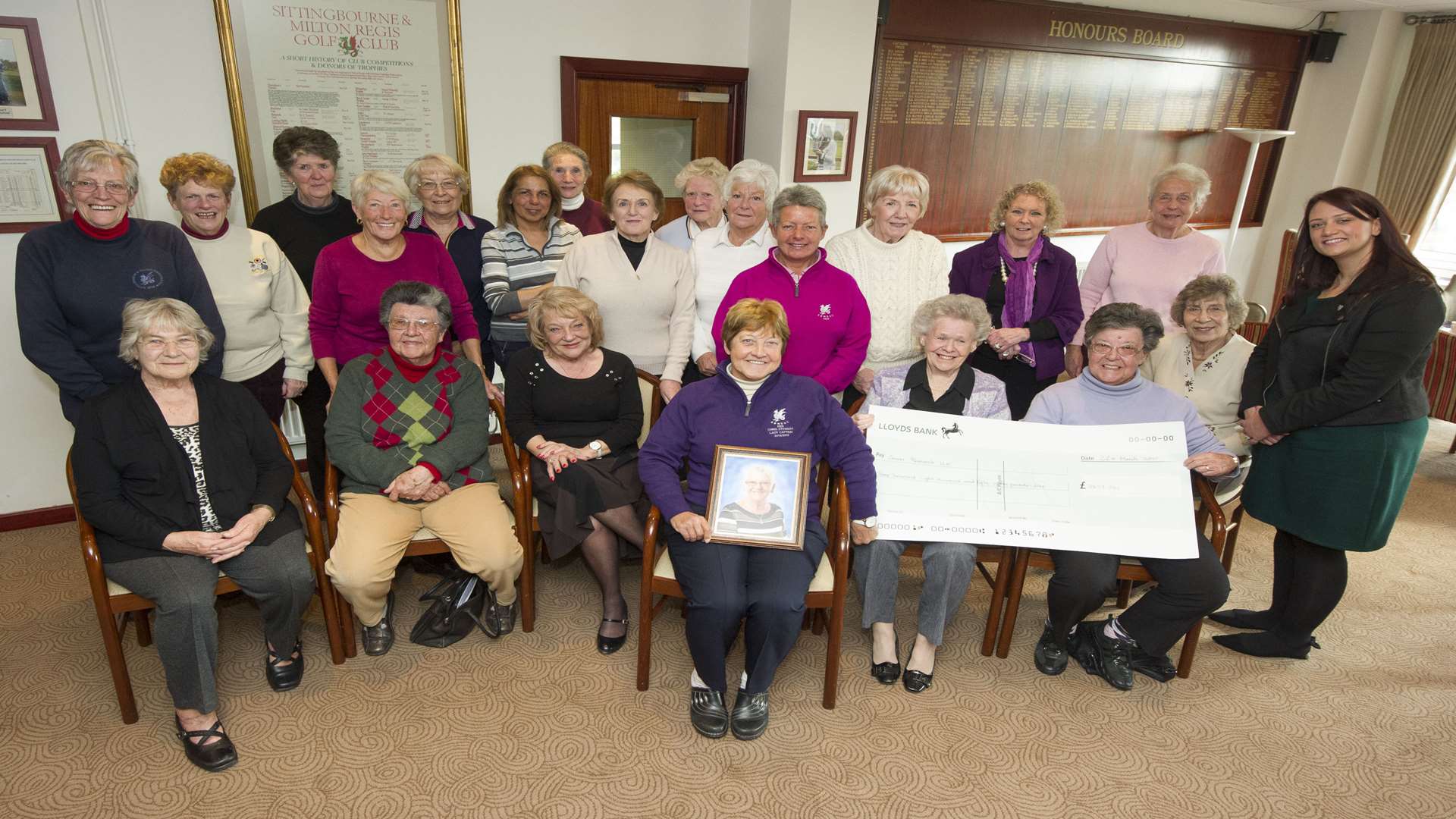 A cheque presentation of £3,800 to Cancer Research UK by Sittingbourne and Milton Regis Golf Club Ladies Section