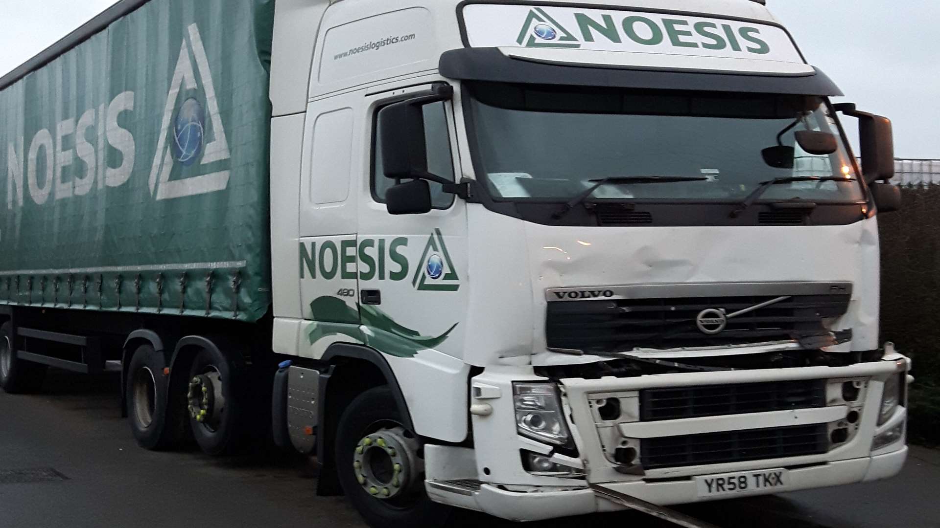 One of the lorries damaged in a crash in Swale Way, Sittingbourne