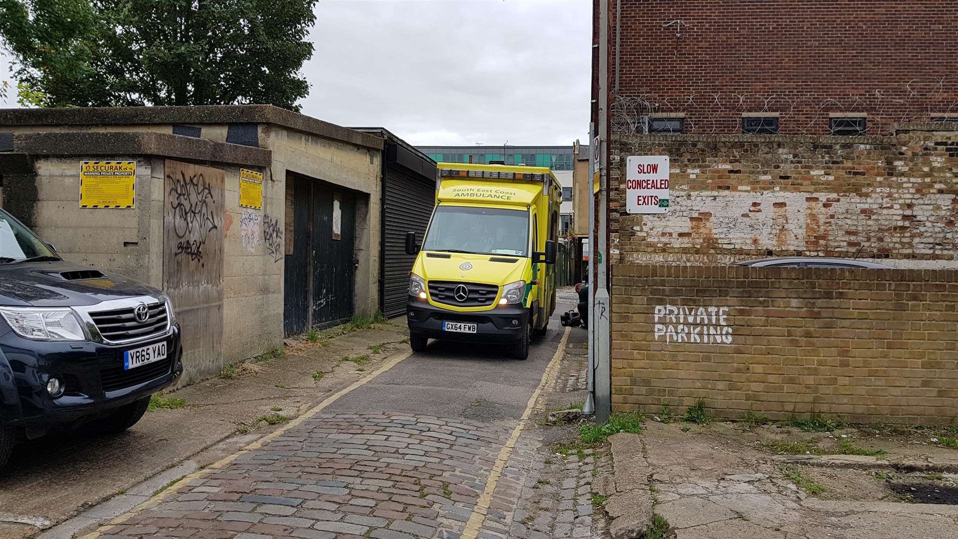 An ambulance was also parked in nearby East Crescent Road