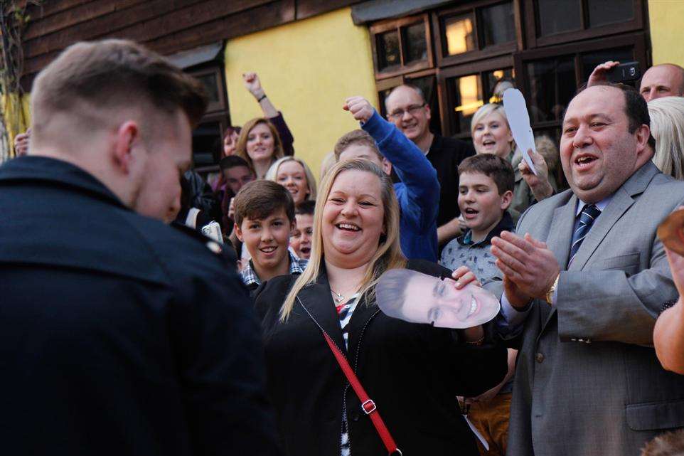 Jamie is greeted with cheers as he arrived at The Barge pub