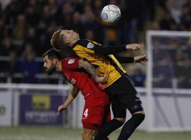 Joe Pigott in the thick of things for Maidstone Picture: Andy Jones