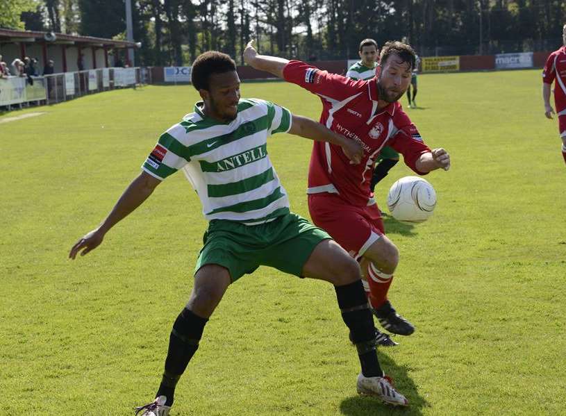 Craig Thompson (right) gets stuck in against Chipstead Picture: Paul Amos