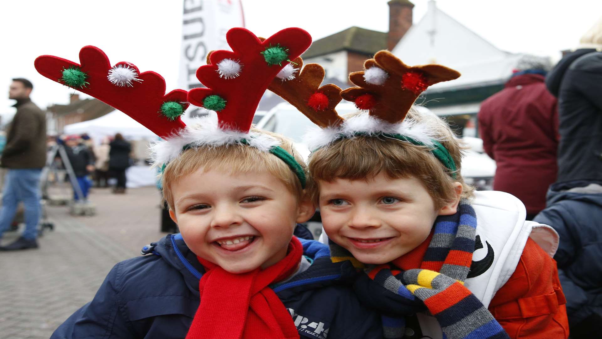 Lucas Farley and Jacob Park, both five, get into the festive spirit at West Malling last year. Picture: Andy Jones