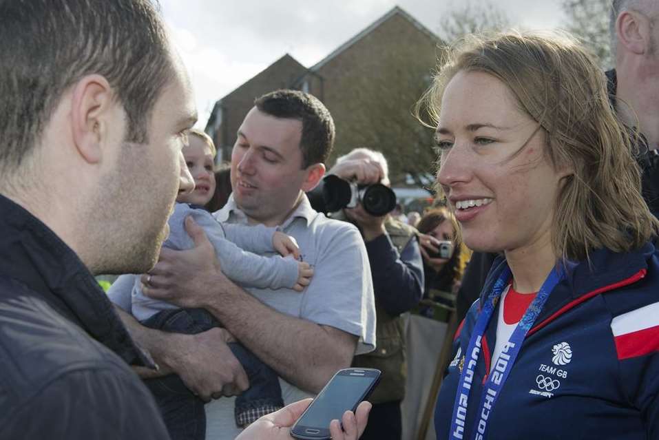 Lizzy Yarnold speaks to sports reporter Steve Tervet Picture: Andy Payton