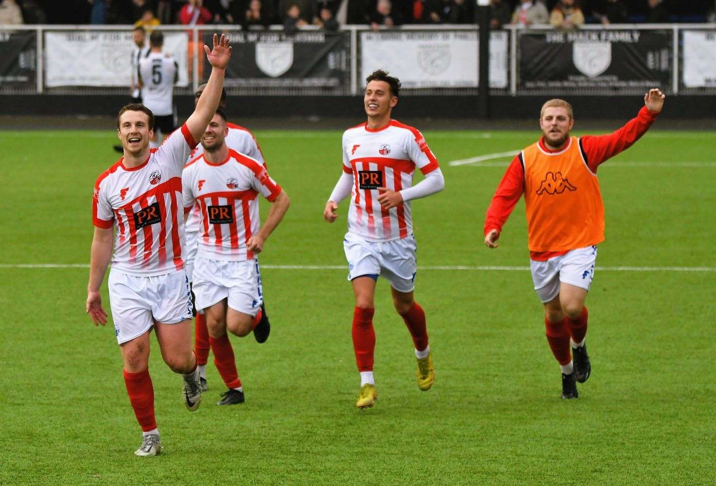 Josh Wisson leads the Sheppey celebrations at full-time Picture: Marc Richards