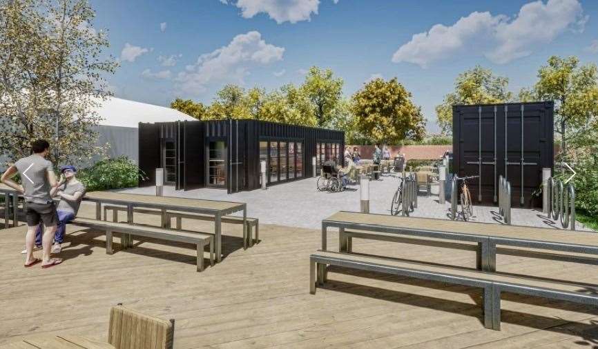 Reused containers will be used to house the on-site buildings and shelters. Picture: OSG Architecture