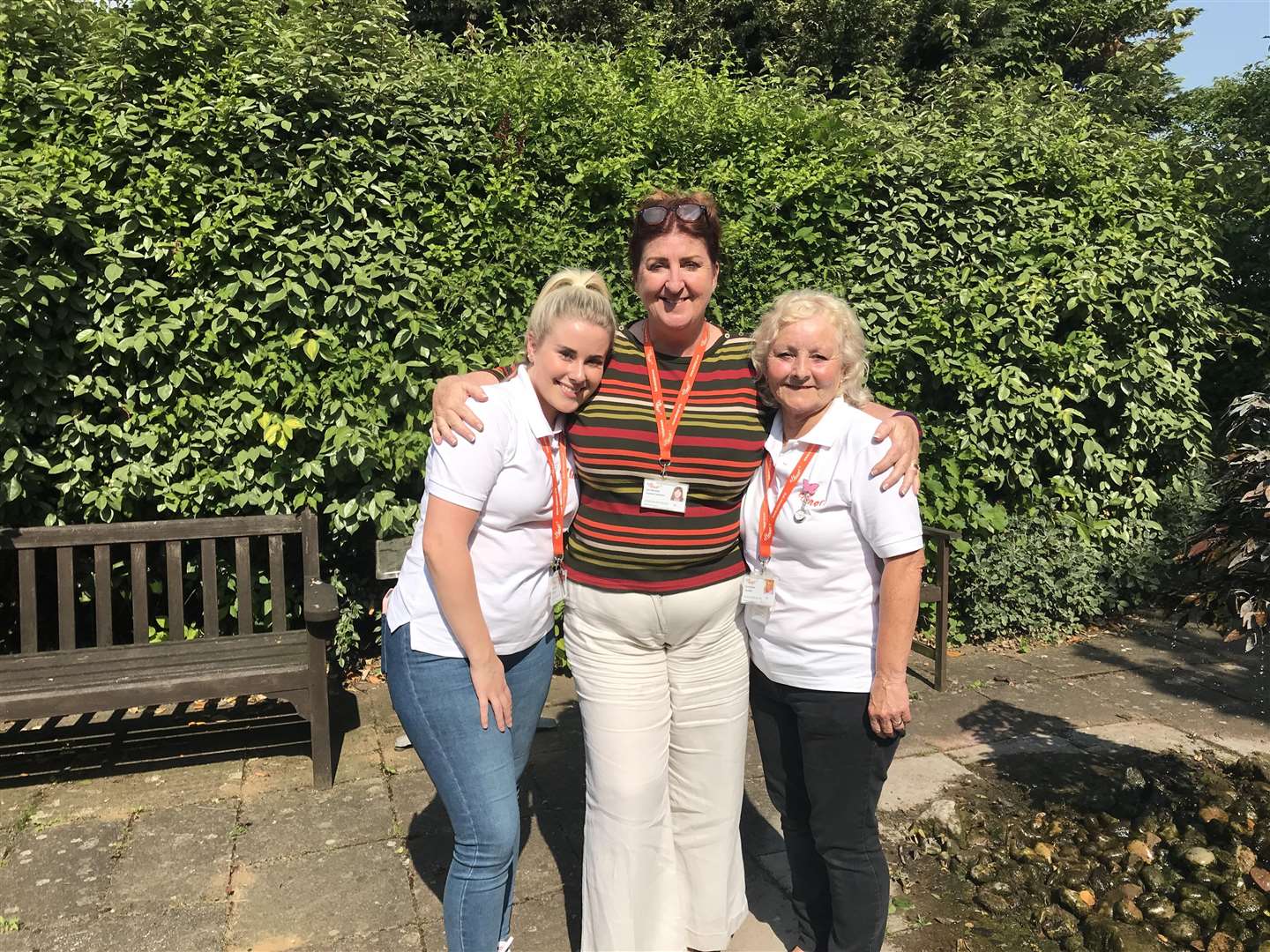(From left) Student Molly Cooper, 20, with ellenor's training facilitator, Sue Marshall, and former student Gill Kempster, 65 (2129810)
