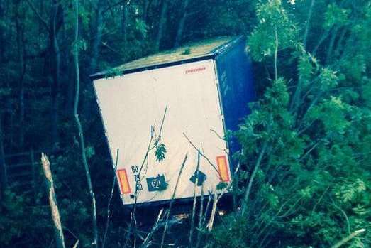 The lorry went off the carriageway and into some nearby trees. Picture: @kentpoliceroads