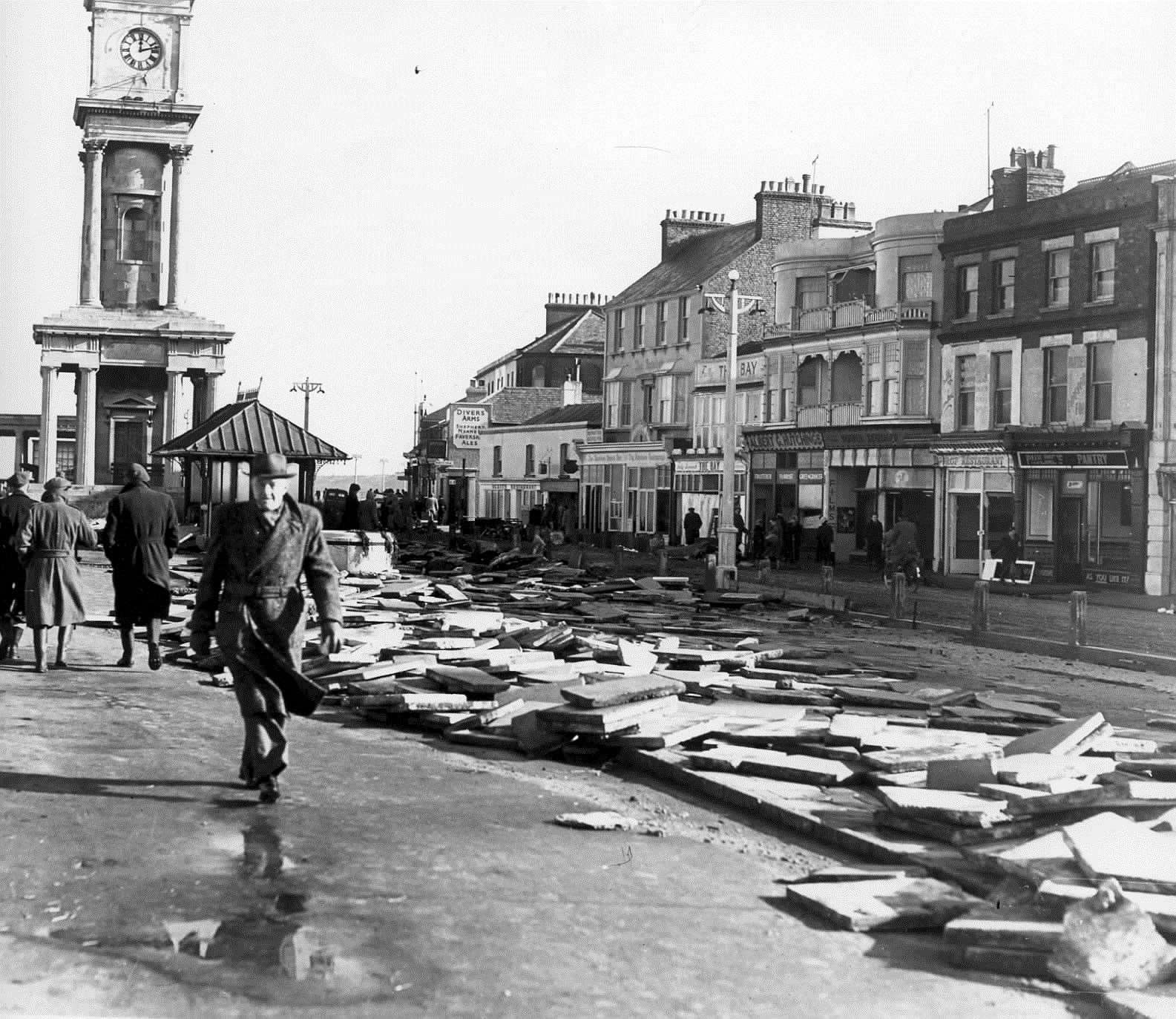 The smashed sea front at Herne Bay