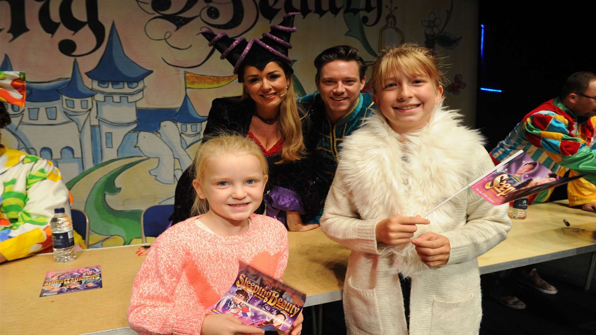 Claire Sweeney and Andy Moss meeting Lily and Sophia Kirk.