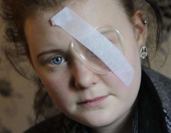 Kodie Cooper, 14. after being hit in the eye with a pencil thrown in class
