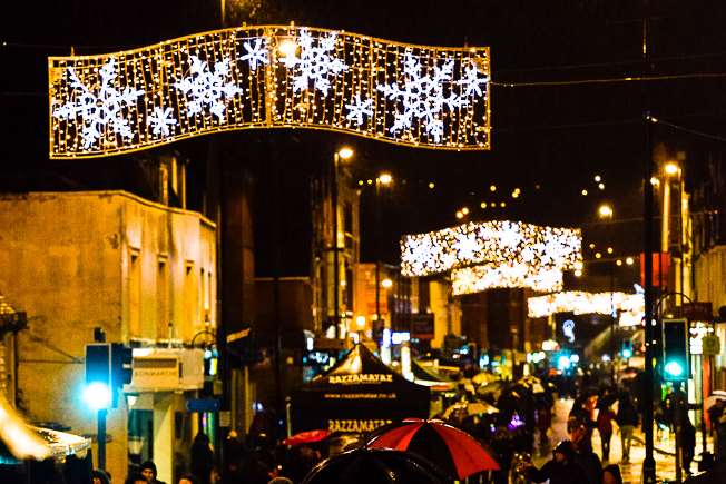 The lights sparkle in the High Street