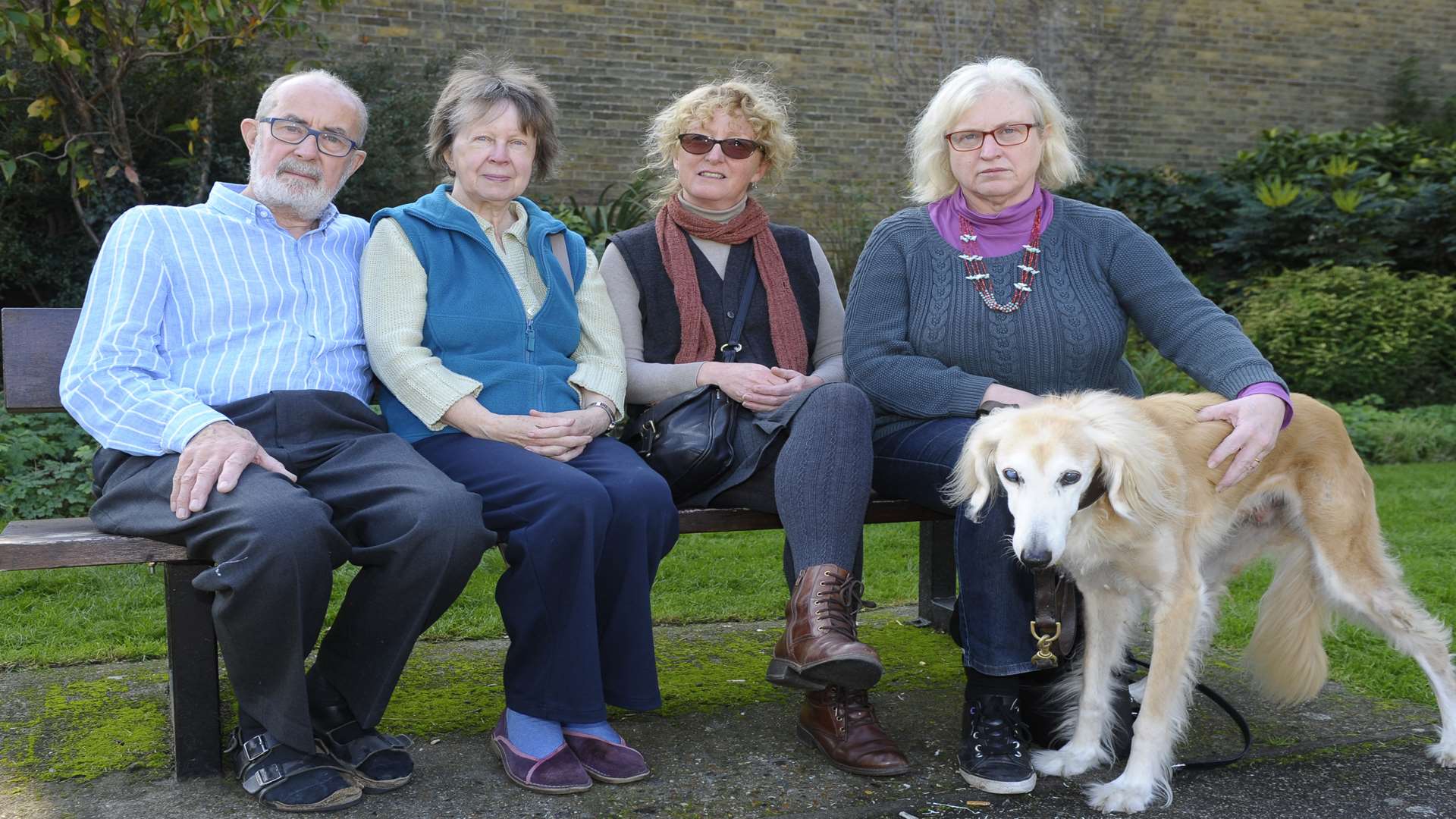 Brian Head, Dot Percival, Ros Young and Alexandra Campbell with her dog Benji.
