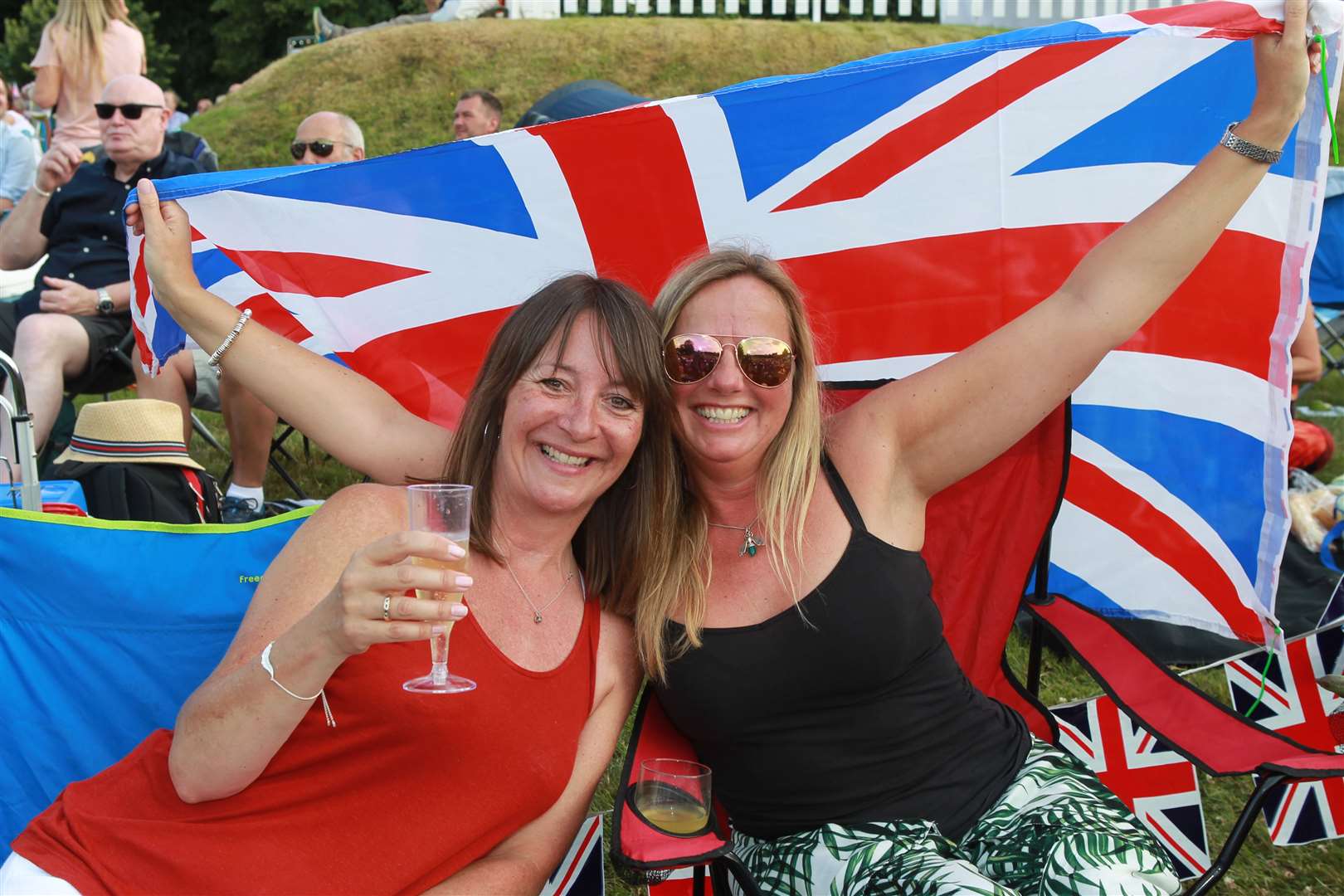 From left, Sue Pearce and her friend, Louise Hayward at Leeds Castle Concert. Picture: John Westhrop