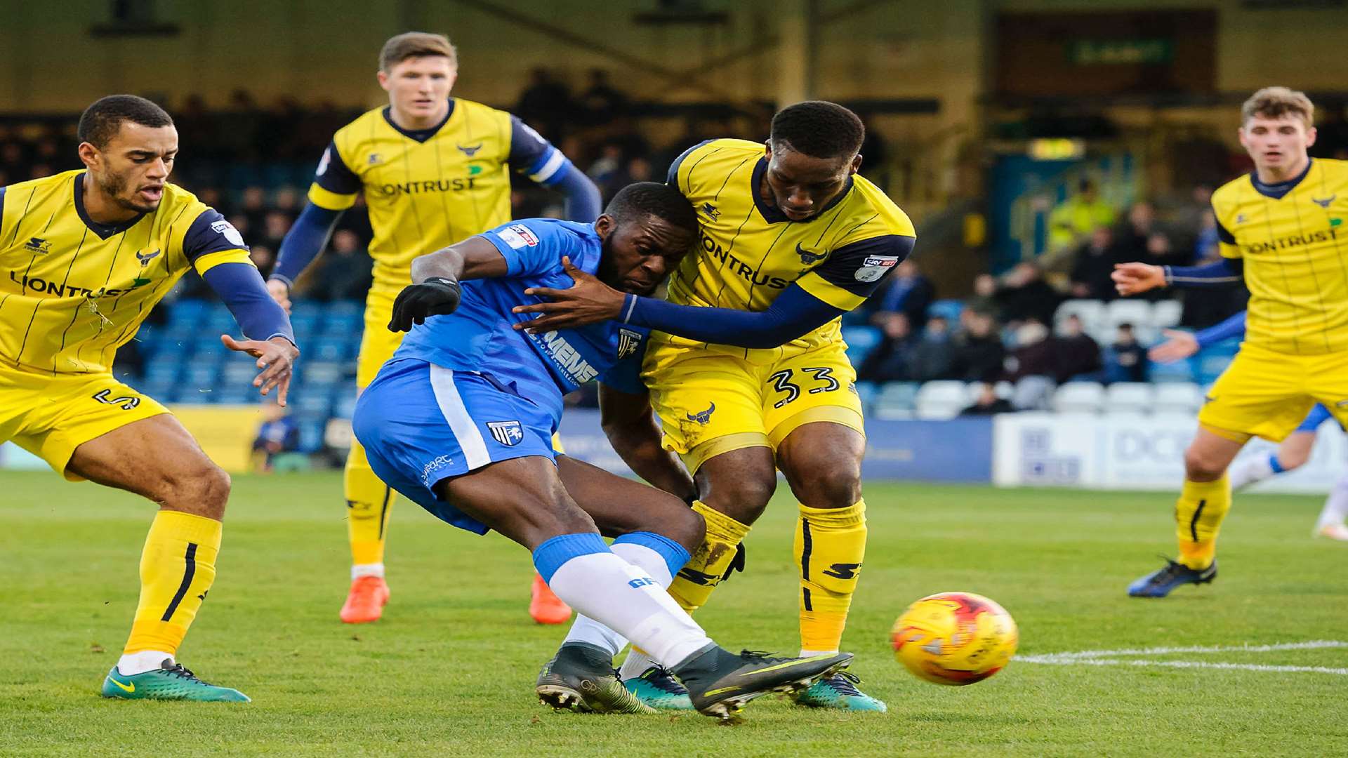 Frank Nouble gets a shot away against Oxford Picture: Andy Payton