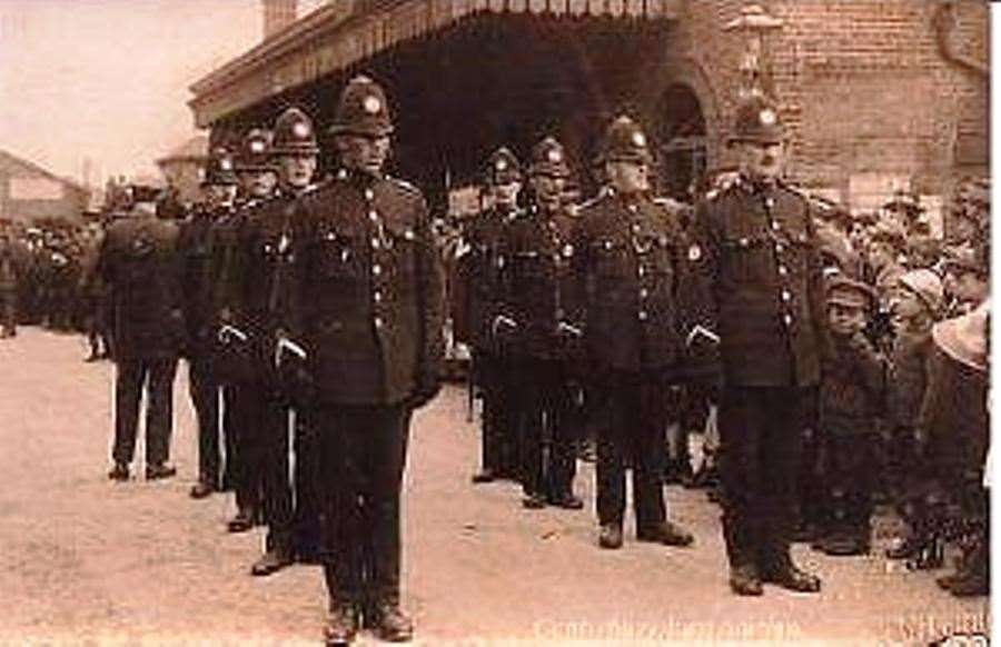 Officers lined up in parade formation outside Canterbury East Railway Station. Picture: Kent Police Museum