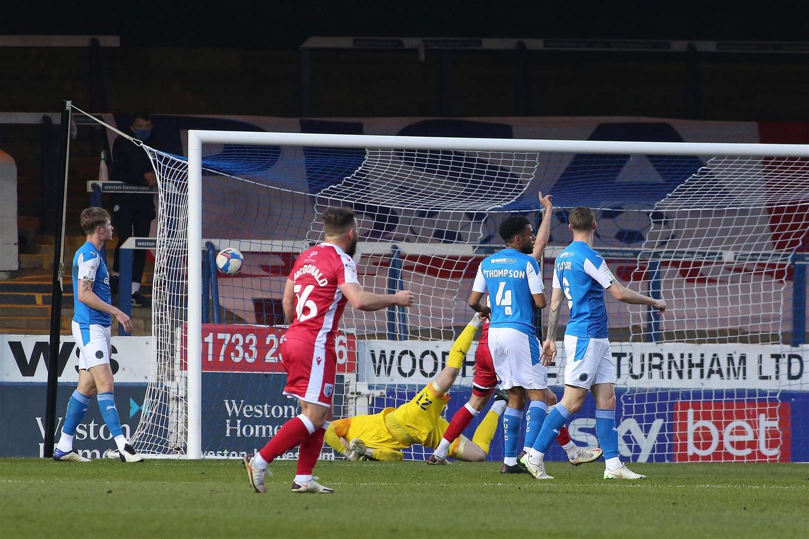 Gillingham score the opening goal of the game against Peterborough Picture: Joe Dent/JMP