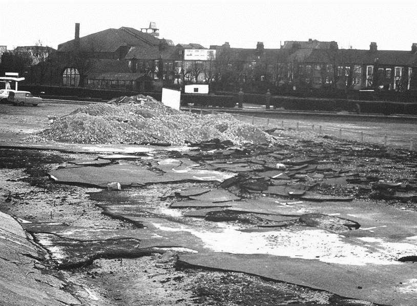 Giants slabs of Tarmac were uplifted when the sea flooded Sheerness on January 12 1978. Picture: Trevor Edwards