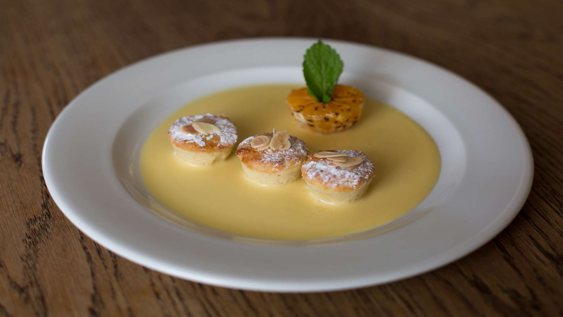 Mini almond-crusted mince pies with egg nog