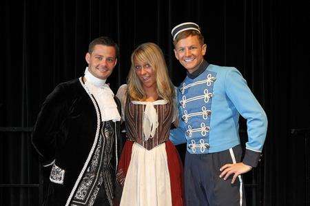 Stars of this year's Hazlitt panto, from left, Danny Young, as Dandini (from Coronation Street), Chloe Madeley as Cinderella (Dancing On Ice finalist) and Chris Edgerley as Buttons (CITV HI5 presenter)