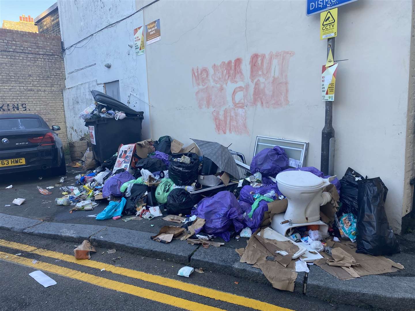 Fly-tipping, over-flowing bins and rubbish in New Street, Dover