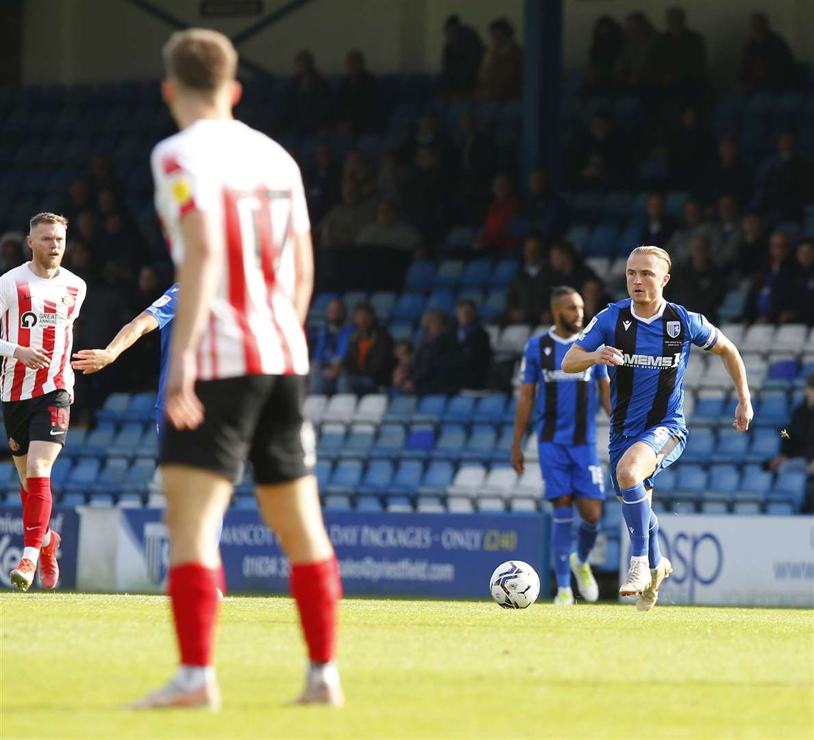 Gillingham midfielder Kyle Dempsey looks for a way to goal. Picture: Andy Jones