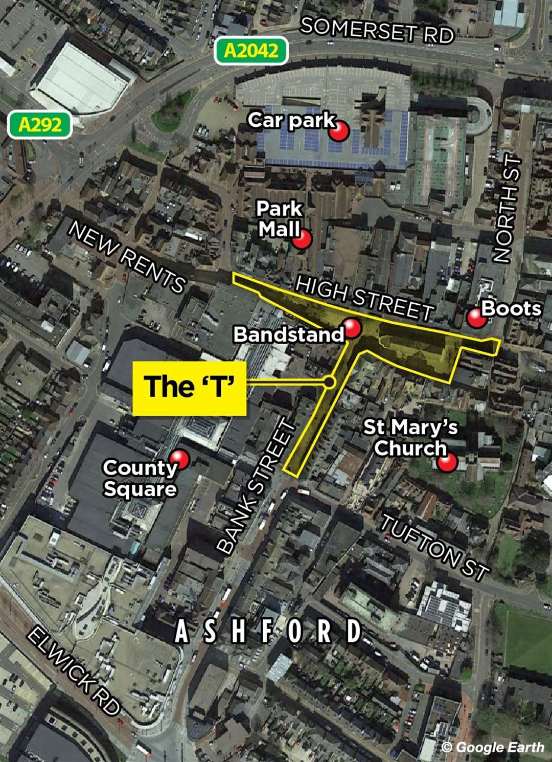 'The T' area proposed for investment in Ashford town centre