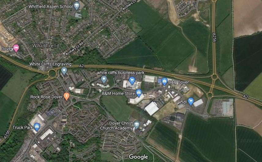 A birds eye view of White Cliffs Business Park and the fields that surround it. Picture Google Maps