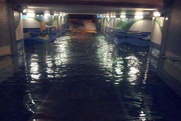 Flooded subway in Market Square in Dover towards the beach. Picture @Shaunpidds