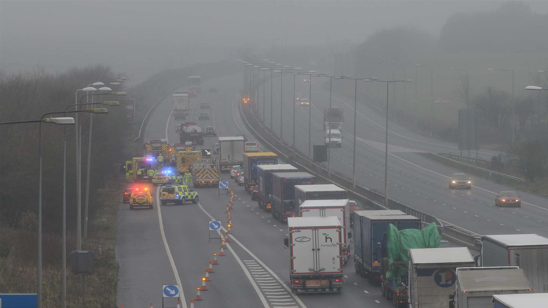Scene of the crash on the M20 near Folkestone