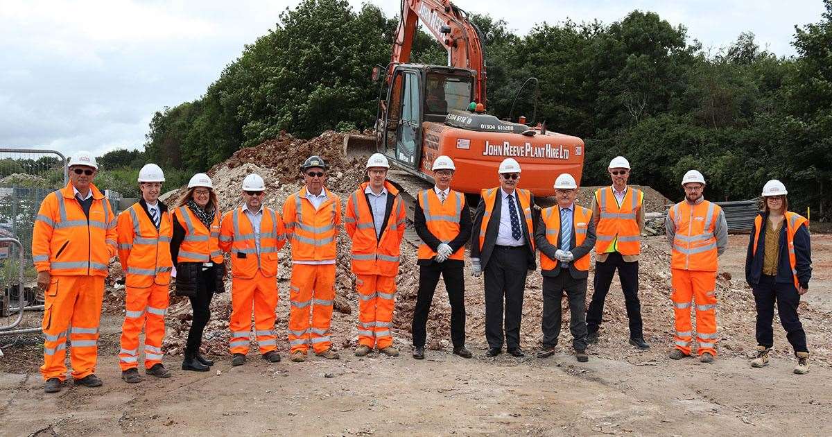 Councillors, council officers and contractors at Innovation Park Medway as work began last September