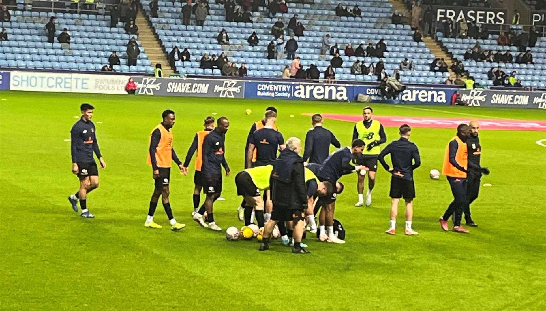 Warm-ups are under way at Coventry for tonight's FA Cup tie.