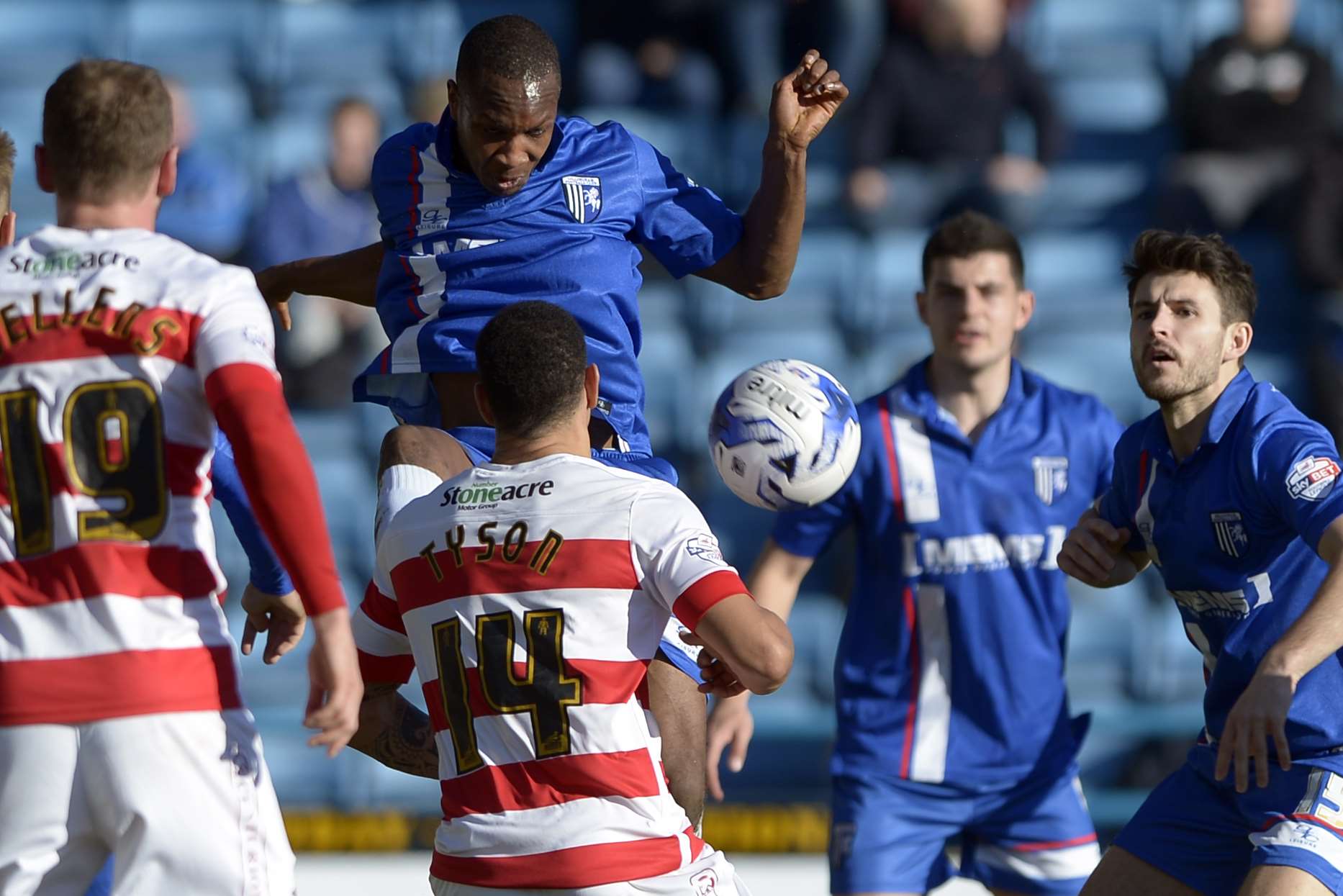 Gavin Hoyte gets stuck in during Saturday's stalemate Picture: Barry Goodwin