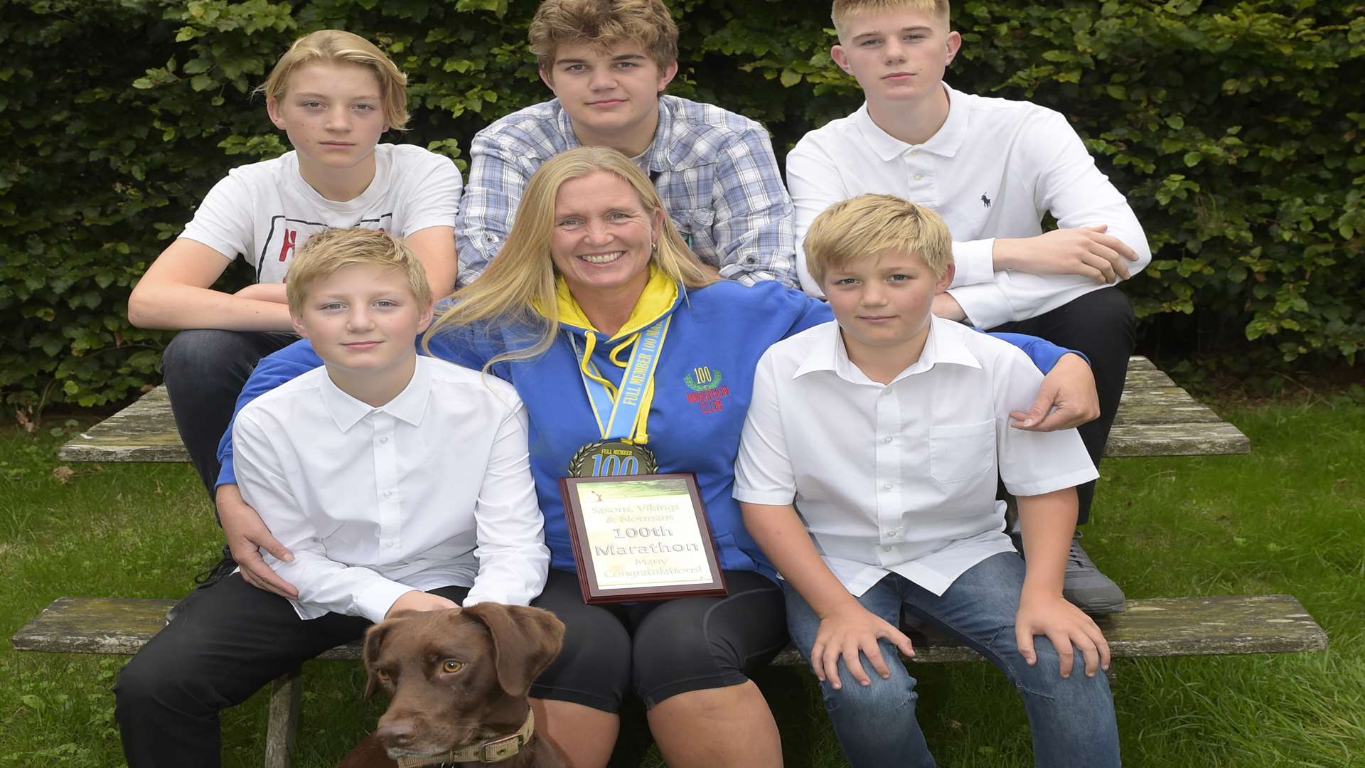 Debbie Sterling, with Harvey aged 13, Angus aged 18, Jay aged 15, Guy aged 11,and Rufos aged 10