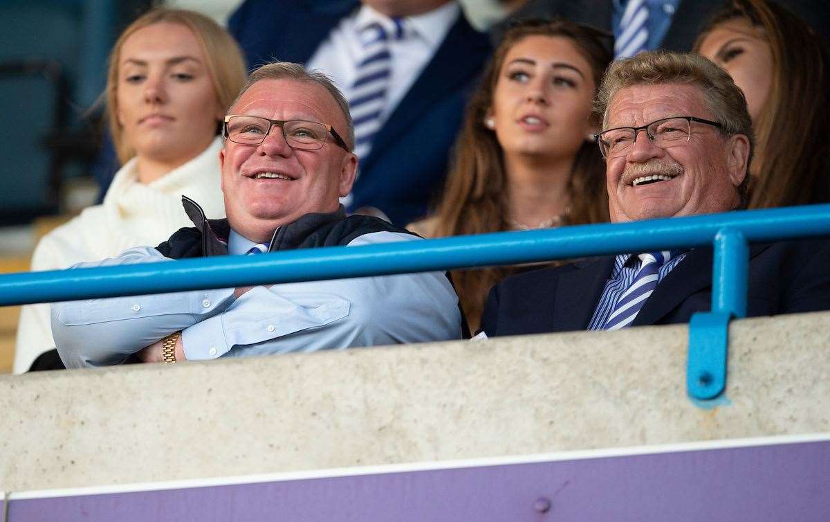 Steve Evans sat watching from the directors' box next to Bob Cogger, a friend of the club Picture: Ady Kerry (15215889)