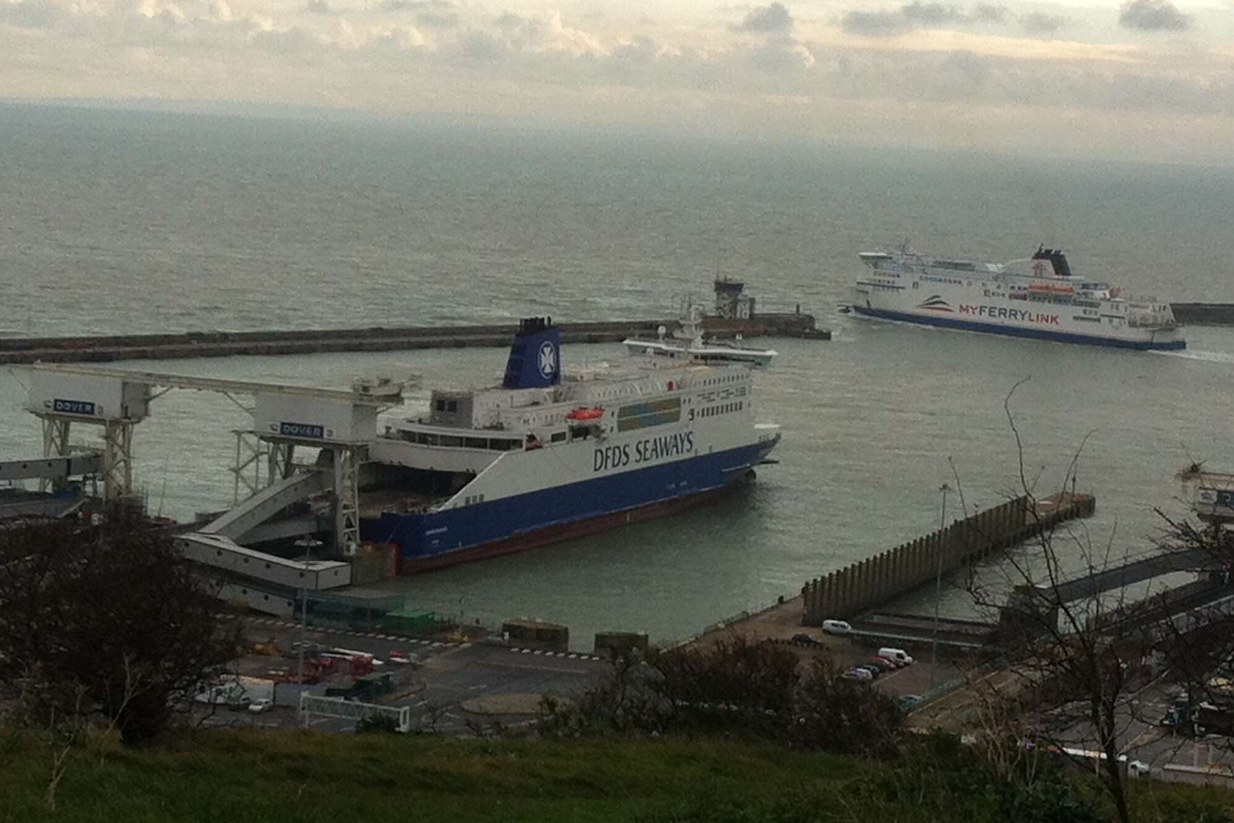 A DFDS Seaways ferry at Dover Harbour