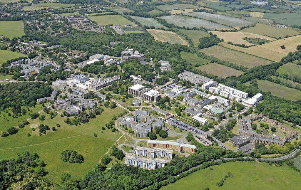 Aerial view of the University of Kent's Canterbury campus