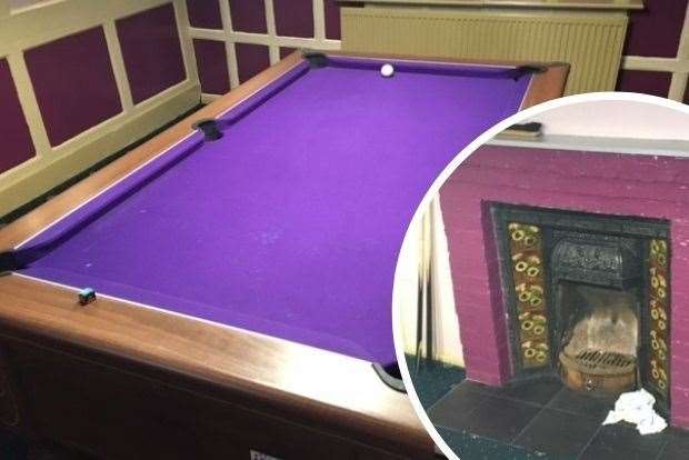The owner insisted his pool table was recovered in purple baize and went to a fair bit of trouble and expense to get it done. However, he’s not as concerned about the clash with the fireplace surround