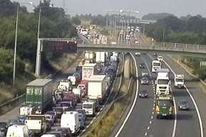 Traffic builds after the M2 was shut following a crash this morning. Picture: Highways Agency