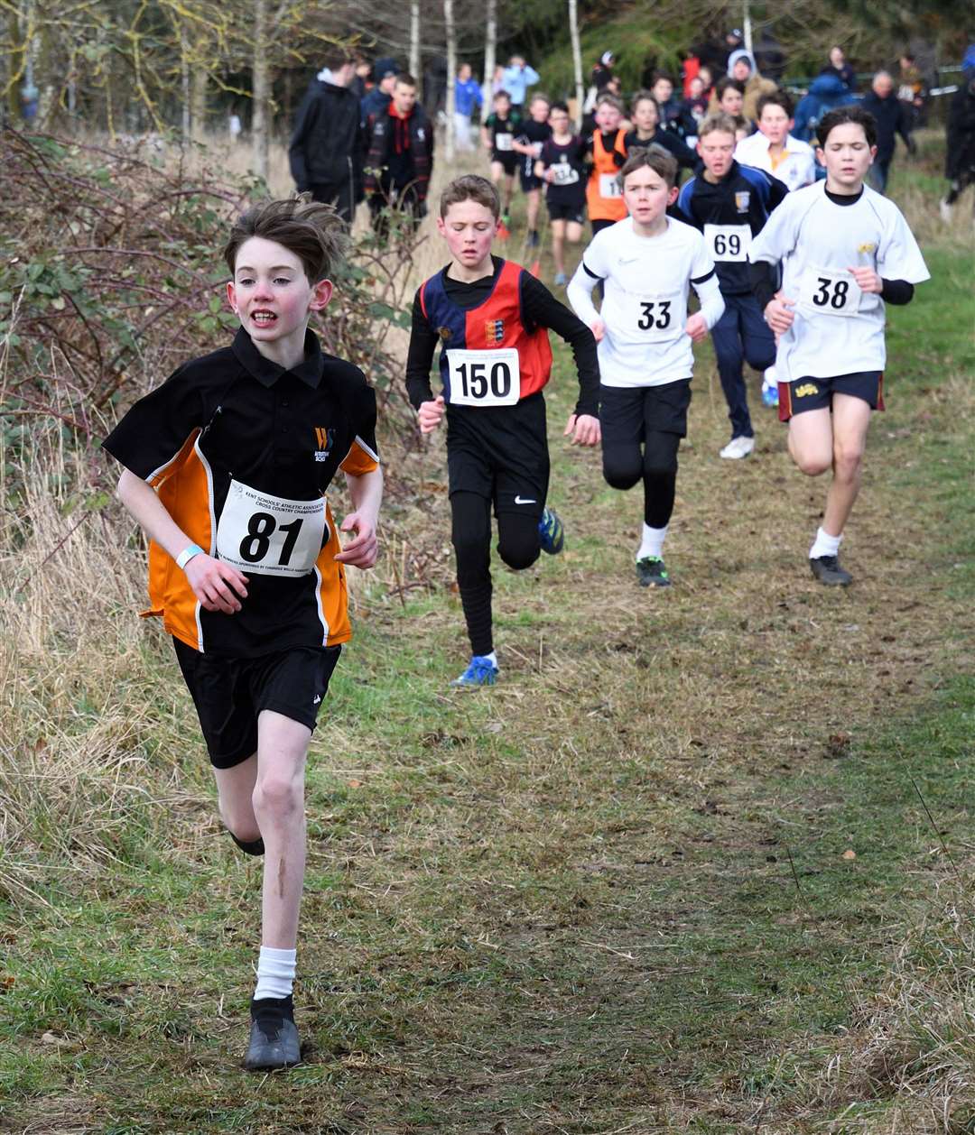 Maidstone’s Tod Winser contests the Year 7 boys’ race. Picture: Simon Hildrew