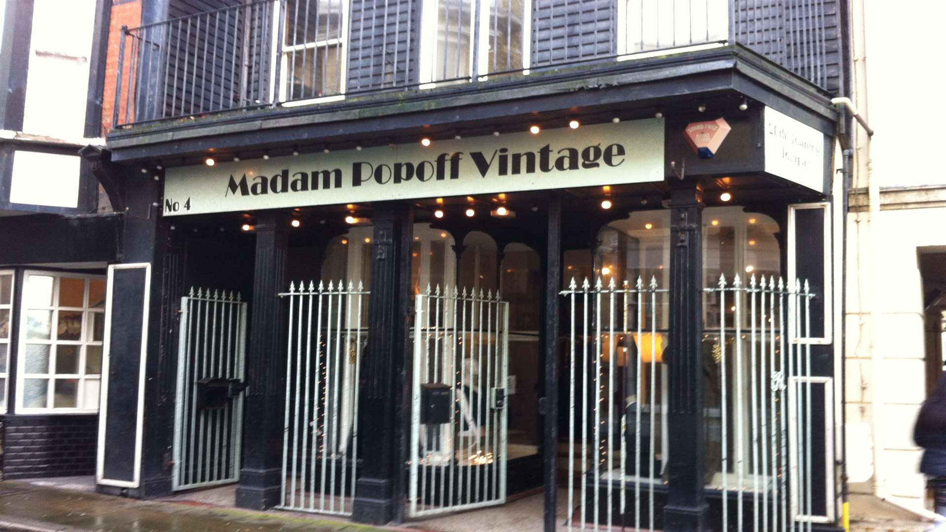 Outside Madam Popoff's vintage clothing store