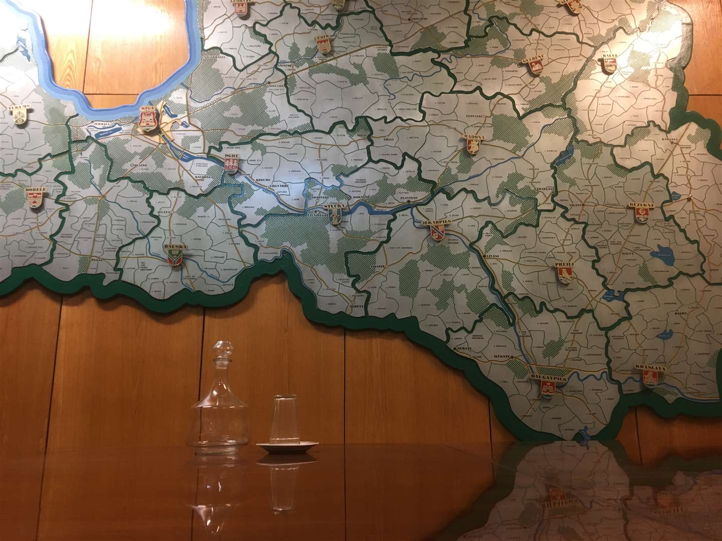 A wall map in the formerly top-secret nuclear bunker, Latvia. Picture: Ed McConnell