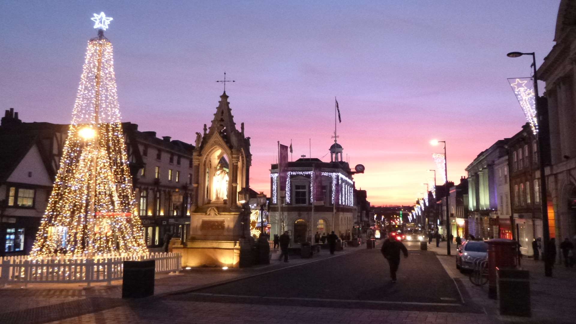 Christmas lights in Maidstone High Street at sunset. Picture: Quentin Morton