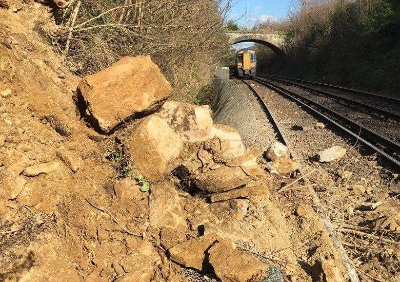 The landslip happened yesterday afternoon between Maidstone and Ashford. Picture: Southeastern